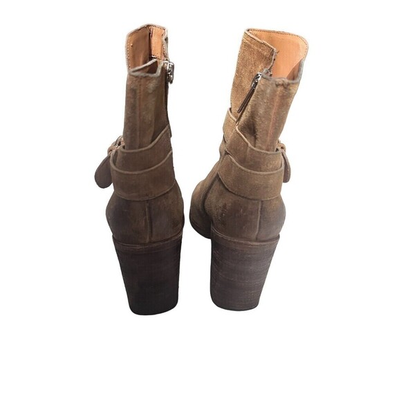 Sam Edelman  Suede Camel Factory Distressed Chunky Heel Booties Size 7.5 - Picture 4 of 11